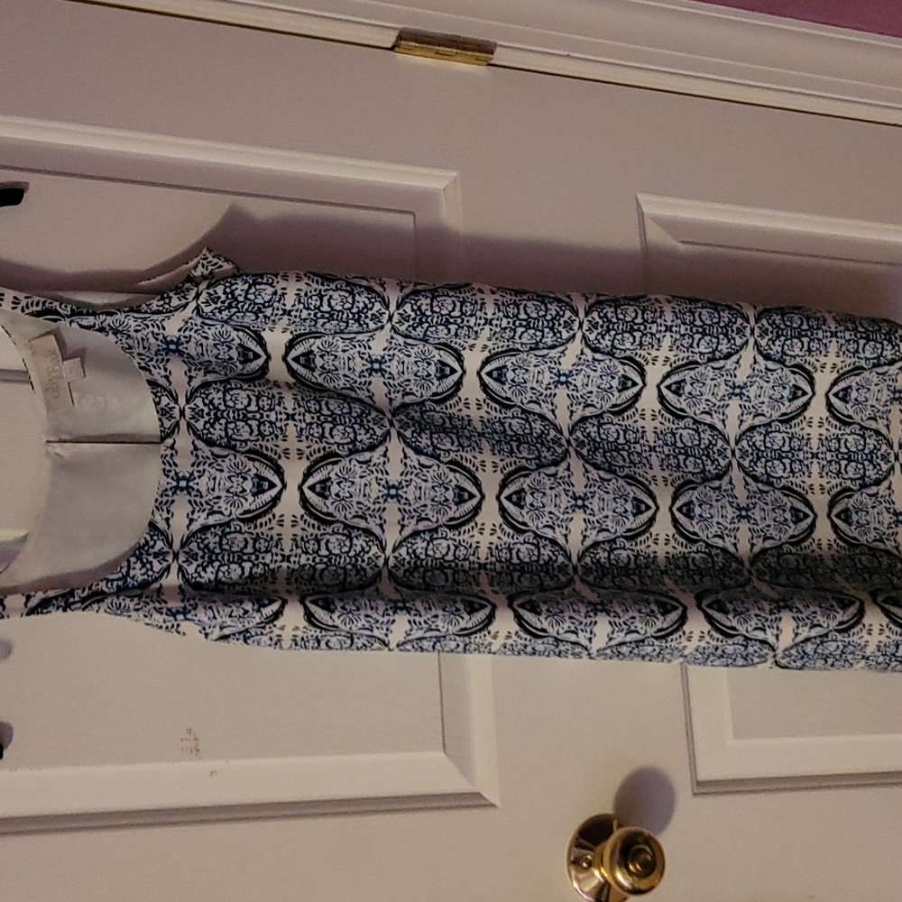 Blue and white shift dress